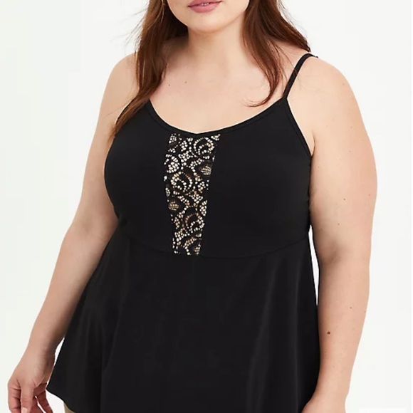 torrid Tops - Studio Knit & Lace Black Peplum Tank